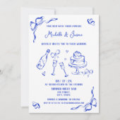 Modernes Retro Whimsical Blue Hand Draw Foto Einladung (Vorderseite)