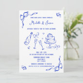 Modernes Retro Whimsical Blue Hand Draw Foto Einladung (Stehend Vorderseite)