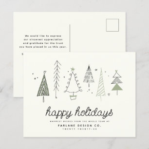 Modernes Retro Whimsical Little Tree Business Logo Feiertagspostkarte