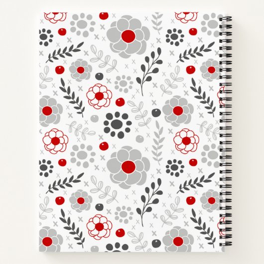 Modernes Rezept aus grauem Rotem Flor Monogramm Notizblock (Rückseite)