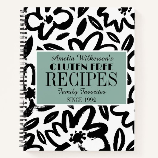 Modernes Rezept in Schwarzweiß-Blume Notizblock (Vorderseite)