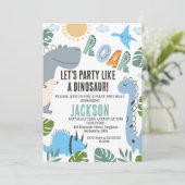 Modernes Roar Dinosaur Party 1. Geburtstag Einladu Einladung (Stehend Vorderseite)