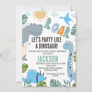 Modernes Roar Dinosaur Party 1. Geburtstag Einladu Einladung