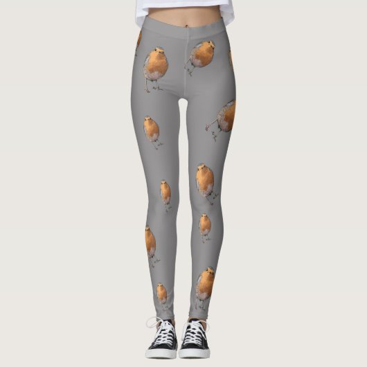 Modernes Robin-Vögel redbreast Grau Leggings (Vorderseite)