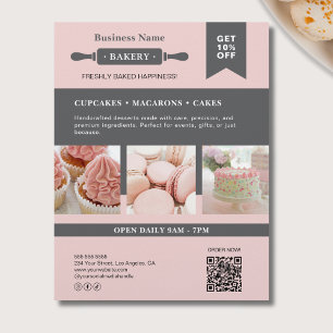 Modernes Rolling Button Pink Gray Bäckerei Busines Flyer