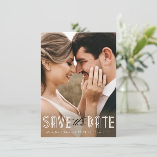 Modernes Romance-Foto der 1920er Jahre Save the Da Einladung (Stehend Vorderseite)