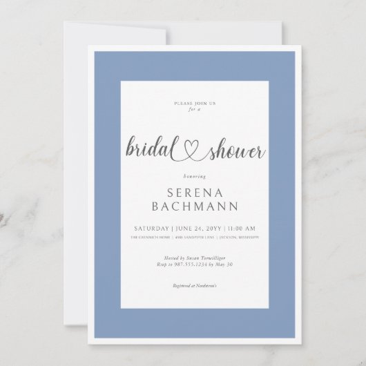 Modernes Romantisches Blau-Weiß-Brautparty Einladung (Vorderseite)