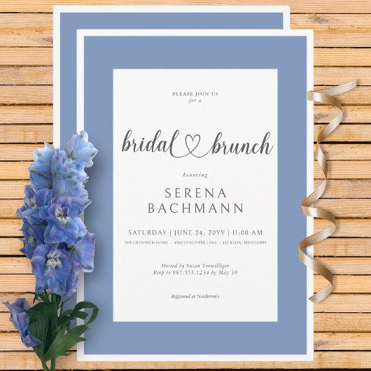 Modernes Romantisches Blue & White Bridal Brunch Einladung