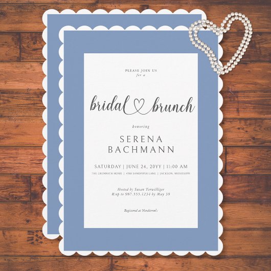 Modernes Romantisches Blue & White Bridal Brunch Einladung
