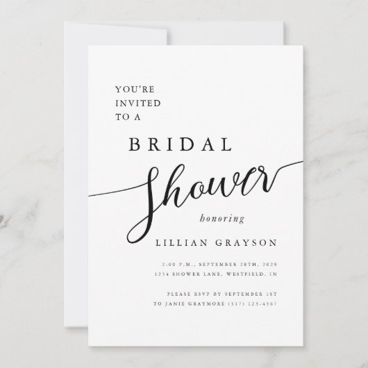 Modernes Romantisches Brautparty Schwarz/Weiß Einladung (Vorderseite)