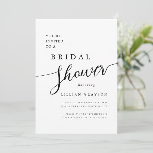 Modernes Romantisches Brautparty Schwarz/Weiß Einladung (Stehend Vorderseite)