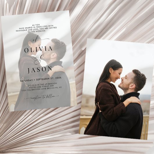 Modernes Romantisches Drehbuch Schwarz-weiß 2 Foto Einladung