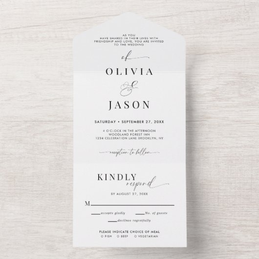 Modernes Romantisches Drehbuch Schwarz-weiß Weddin All In One Einladung (Innen Boden)