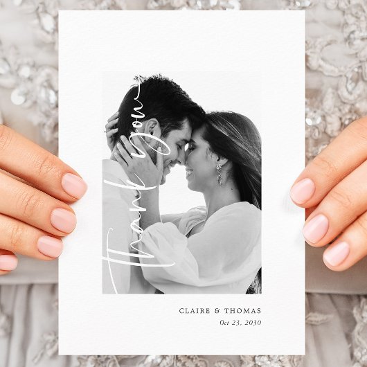 Modernes romantisches Foto | Einfaches Hochzeitssc Dankeskarte
