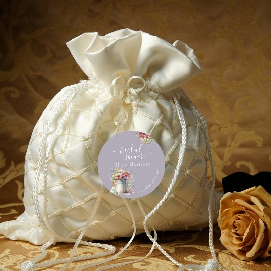 Modernes Romantisches Frühlingsblumen Vase Brautpa Runder Aufkleber