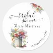 Modernes Romantisches Frühlingsblumen Vase Brautpa Runder Aufkleber (Vorderseite)