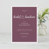 Modernes Romantisches Minimal Burgund Bridal Lunch Einladung (Stehend Vorderseite)