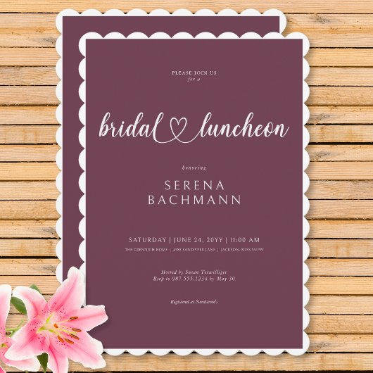 Modernes Romantisches Minimal Burgund Bridal Lunch Einladung