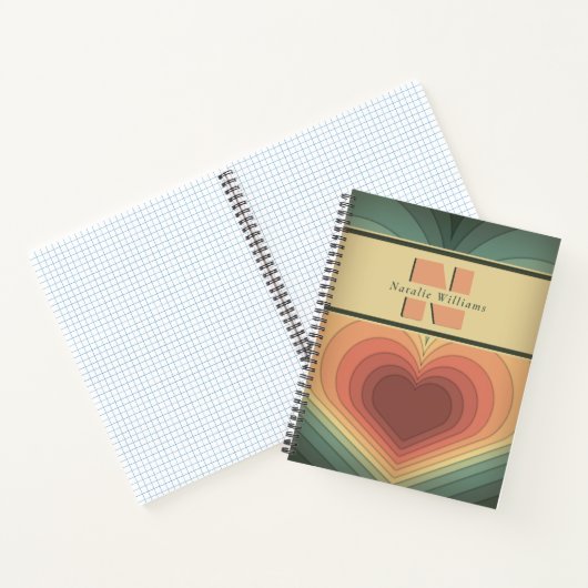 Modernes Romantisches Retro Groovy Monogram Notebo Notizblock (Innenseite)