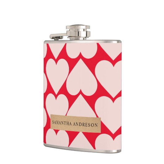 Modernes Romantisches rotes und rosa Herzmuster Flachmann (Links)