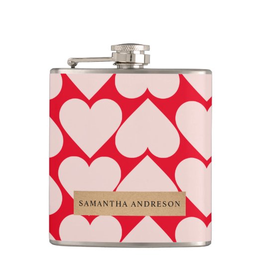 Modernes Romantisches rotes und rosa Herzmuster Flachmann (Vorderseite)