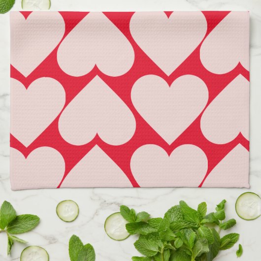 Modernes Romantisches rotes und rosa Herzmuster Geschirrtuch (Gefaltet)