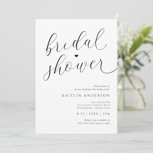 Modernes romantisches Schwarz-Weiß-Brautparty Einladung (Stehend Vorderseite)