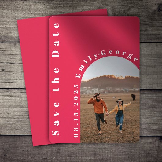 Modernes romantisches Viva Magenta Arch Foto Hochz Save The Date