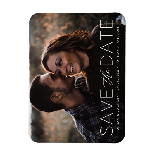 Modernes Romantisches White Overlay Save the Date Magnet (Vertikal)