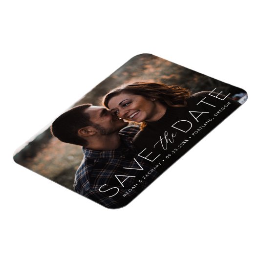 Modernes Romantisches White Overlay Save the Date  Magnet (Linke Seite)