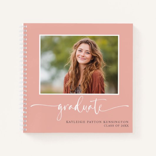 Modernes Rosa Abschluss Gästebuch mit Foto Notizblock (Vorderseite)
