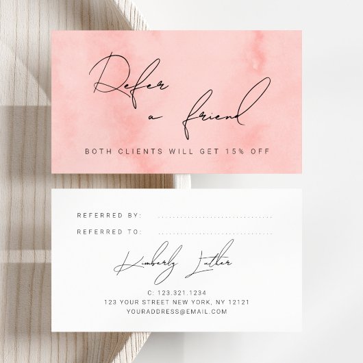 Modernes, rosa Aquarell & Haare Empfehlungskarte