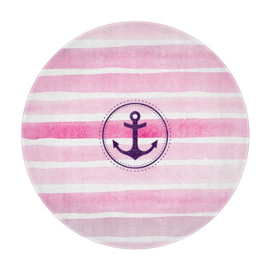 Modernes rosa Aquarellmuster und Anker Schneidebrett (Vorderseite)