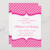 Modernes Rosa auf Pink-Streifen-Prinzessin Einladung (Vorne/Hinten)