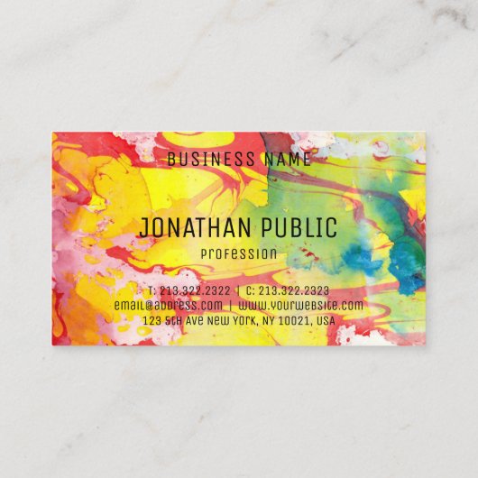 Modernes Rosa Blau Gelb Abstrakt Elegant Visitenkarte (Rückseite)