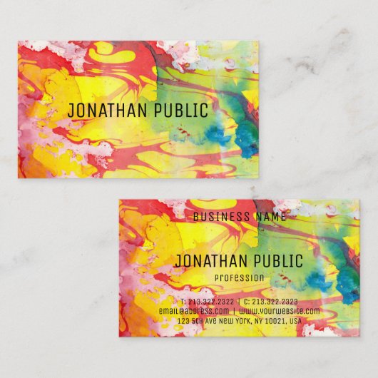 Modernes Rosa Blau Gelb Abstrakt Elegant Visitenkarte (Vorne/Hinten)