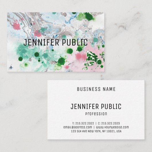 Modernes Rosa Blau Grün Trendy Abstrakt elegant Visitenkarte (Vorne/Hinten)