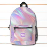 Modernes rosa blaues Iridescent-Swirl-Monogramm Bedruckter Rucksack<br><div class="desc">Moderne Pink Blue Iridescent Swirl Monogram Backpacks mit Ihrem personalisierten Namen,  Monogramm oder Initalien in einer einfachen Skripttypografie auf einem modernen pink,  blau,  mint und pfirsichfarbenen wirbelfarbenen Hintergrund. Ideal für die Rückkehr in die Schule,  Sport,  Fitnessraum und mehr. Entworfen von ©Evco Studio www.zazzle.com/store/evcostudio</div>