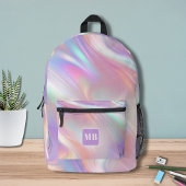 Modernes rosa blaues Iridescent-Swirl-Monogramm Bedruckter Rucksack
