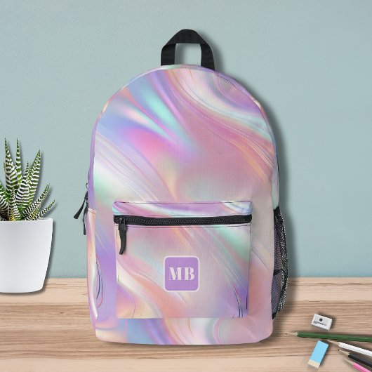 Modernes rosa blaues Iridescent-Swirl-Monogramm Bedruckter Rucksack