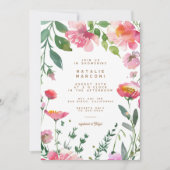 Modernes Rosa Blume Gold Garden Brautparty Einladung (Vorderseite)