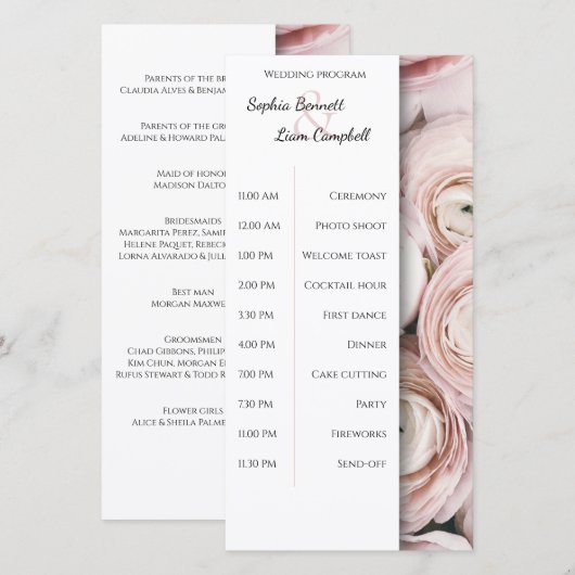 Modernes Rosa Blume Hochzeitsprogramm (Vorne/Hinten)