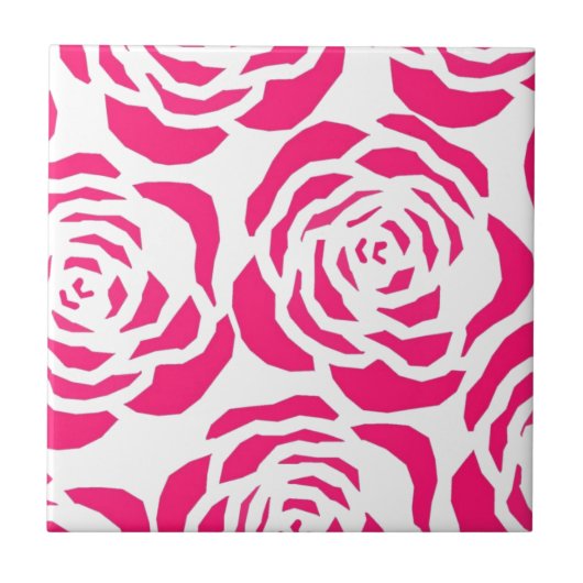 Modernes rosa Blume Muster Fliese (Vorderseite)