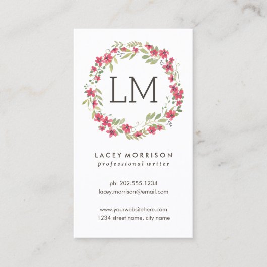 Modernes rosa Blumen Blumewreath-| Visitenkarte (Vorderseite)