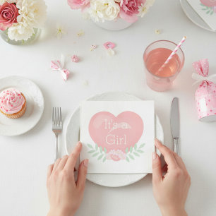 Modernes rosa Blumenherz Es ist eine Girl Baby Dus Serviette