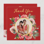 Modernes rosa Blumenkreide chinesisches Hochzeitsf Dankeskarte (Vorne/Hinten)