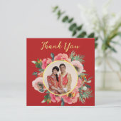 Modernes rosa Blumenkreide chinesisches Hochzeitsf Dankeskarte (Stehend Vorderseite)