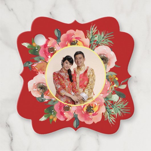 Modernes rosa Blumenkreide chinesisches Hochzeitsf Geschenkanhänger (Vorderseite)