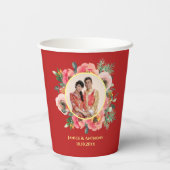 Modernes rosa Blumenkreide chinesisches Hochzeitsf Pappbecher (Rückseite)