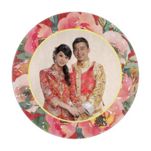 Modernes rosa Blumenkreide chinesisches Hochzeitsf Schneidebrett